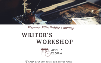 Writer’s Workshop set for Wednesday, April 17th, 12:30pm….